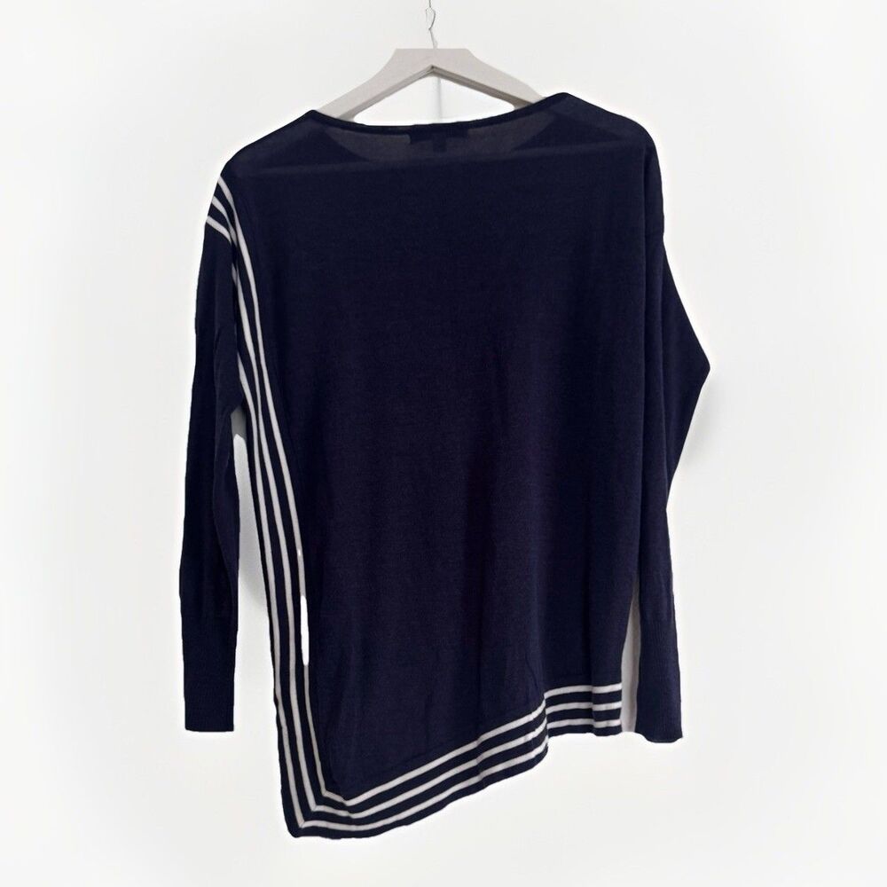 Foxcroft Blue White Striped Asymmetric Knit Tunic Sweater Top Small Lagenlook